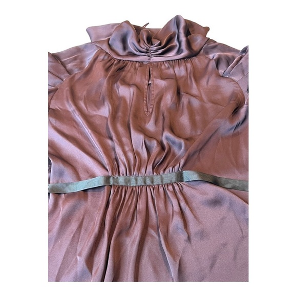 BCBGMAXAZRIA Purple Eggplant Silky Puff Sleeve Bow Tie Back Drapey‎ Collar S - Picture 14 of 16